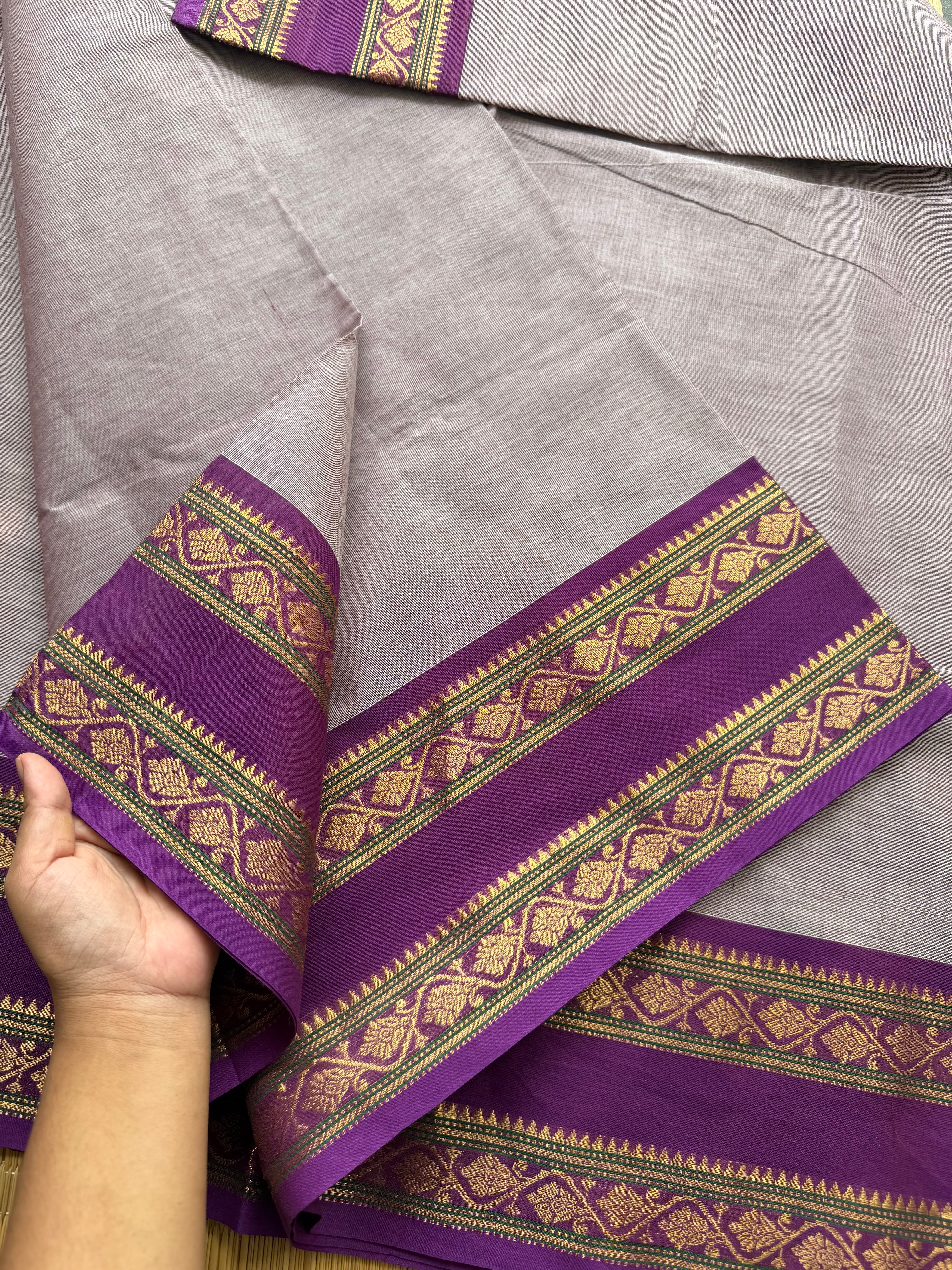 RF146 Dual tone grey with contrast purple shade Kanchi cotton saree