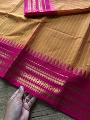 RF755 Mango shade Kanchi cotton saree with vertical stripped pattern & mango Zari border