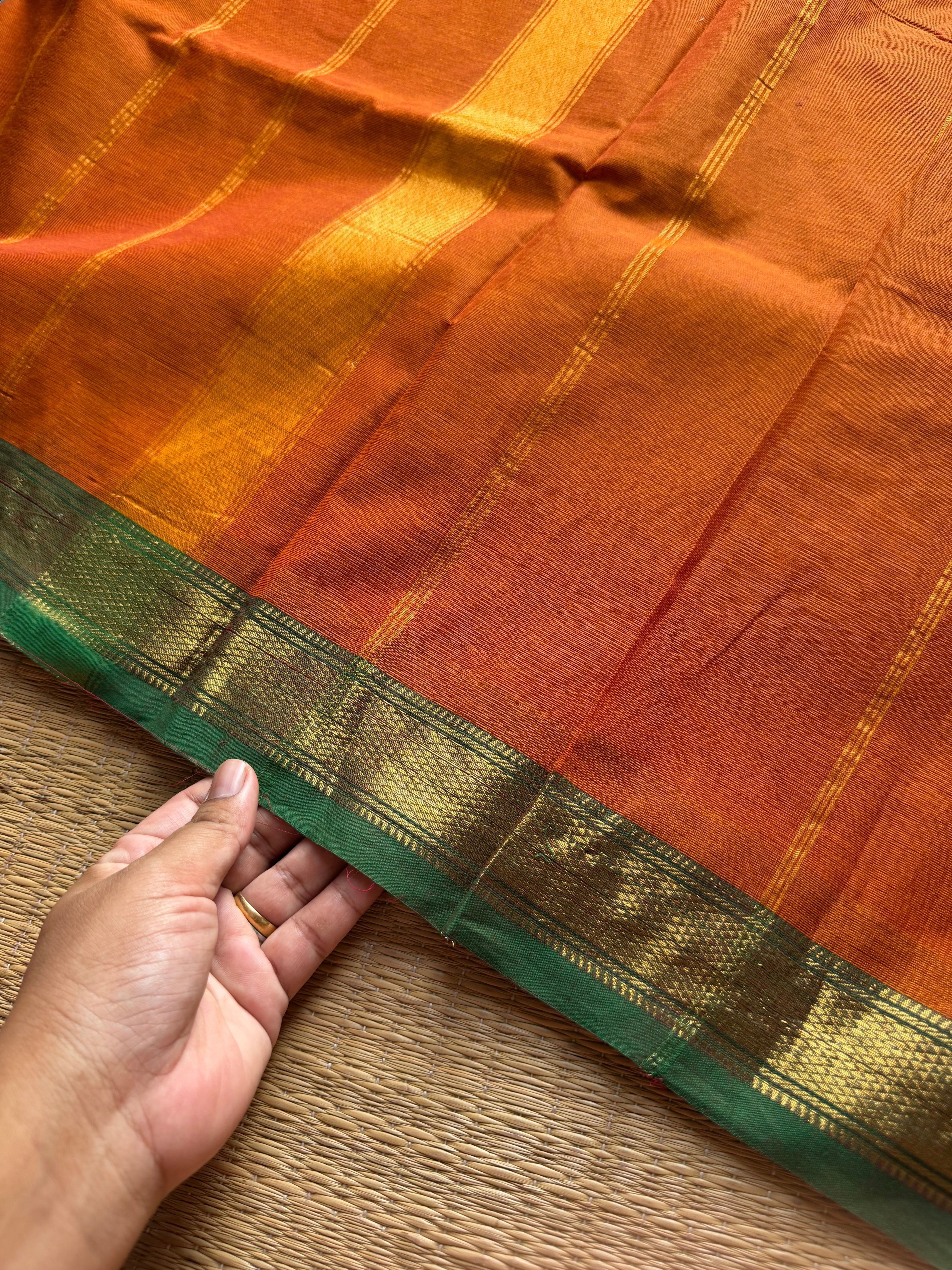 RF990 Orange ~ Small border Kanchi Cotton saree