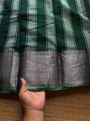 RF837 Silver Zari Mercerised Narayanpet Cotton Saree ~ Bottle Green