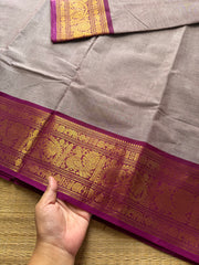 RF430 Grey with dark magenta pink combination Kanchi cotton saree with silk saree inspired Annam border