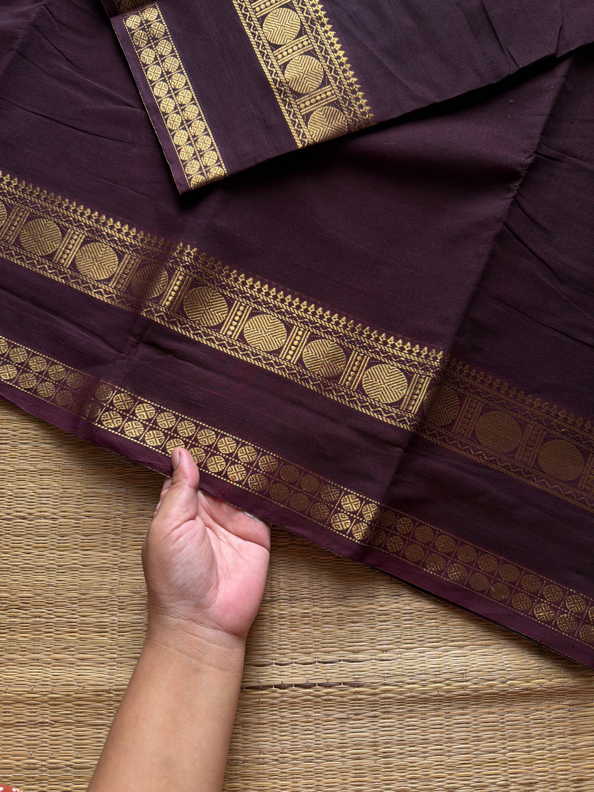 RF1067 Deep coffee brown ~ Kanchi Cotton Saree
