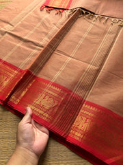 RF361 Silk saree inspired Kanchi cotton saree with unique combination beige with red