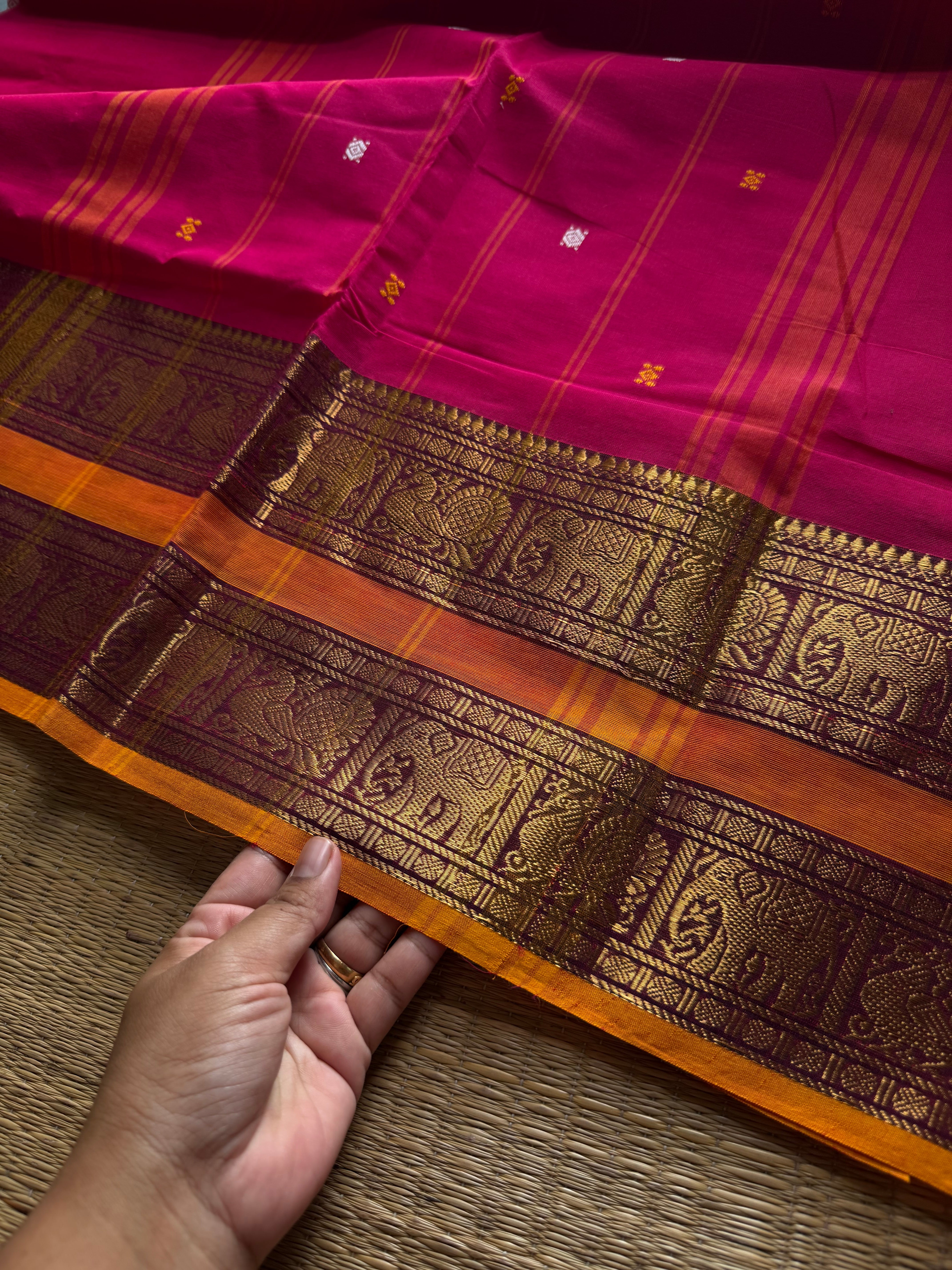 RF1335 Pink shade ~ Kanchi cotton Rettapet border saree