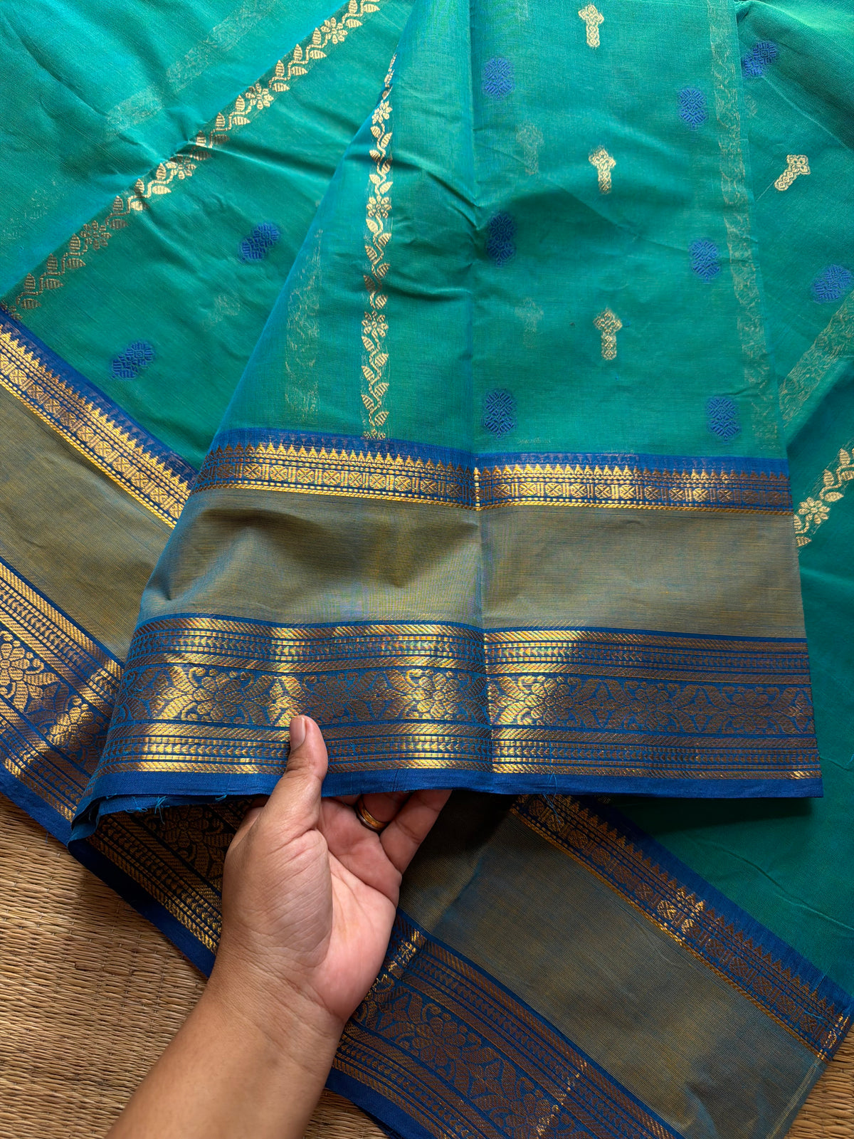 RF1356 Rich Pallu Kanchi cotton saree ~ Dual tone Rama blue