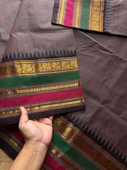 Grey shade Kanchi cotton saree with silk saree inspired Varisaipet Border
