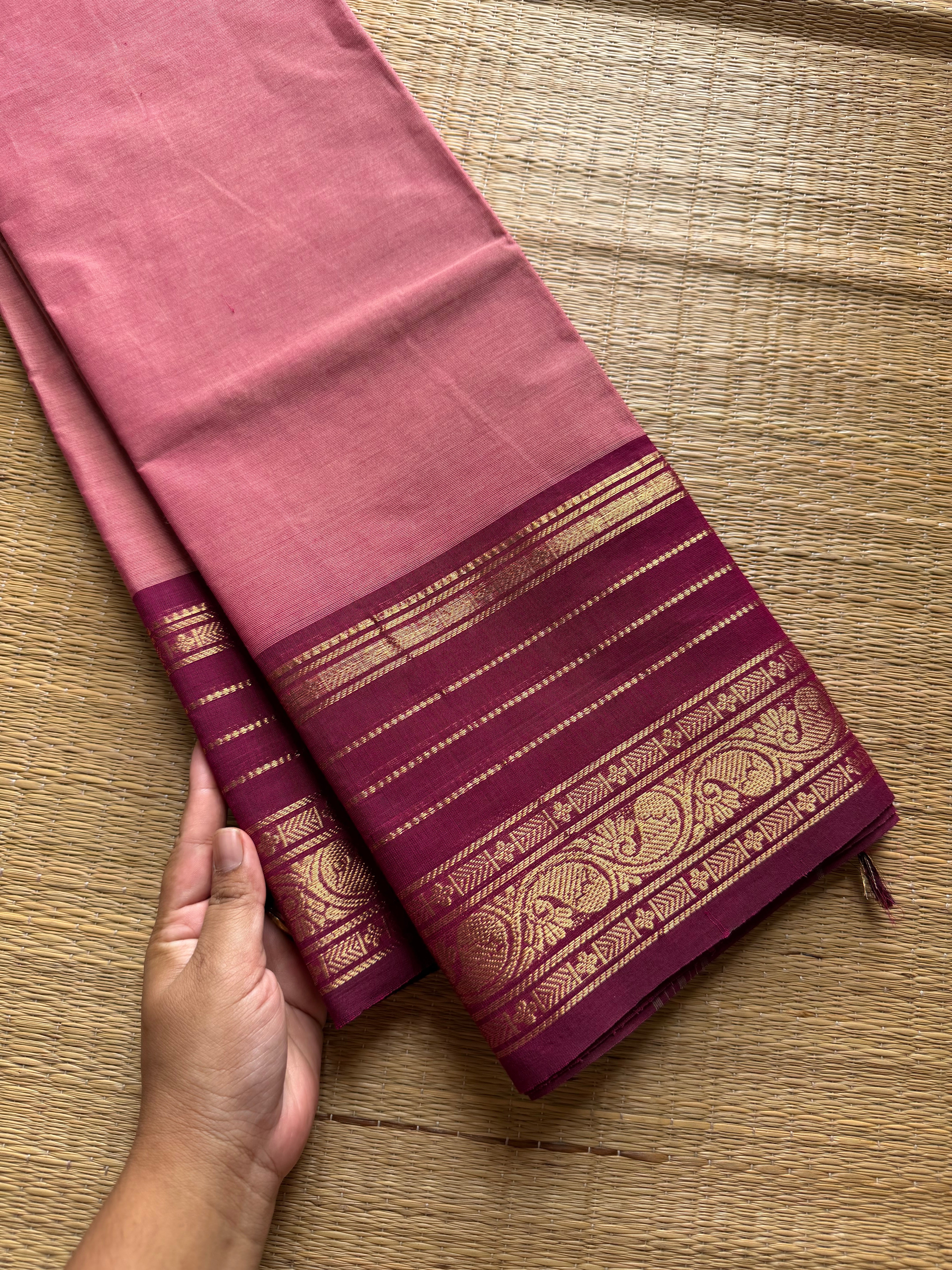 RF684 Silk saree inspired Kanchi cotton saree ~ Onion pink
