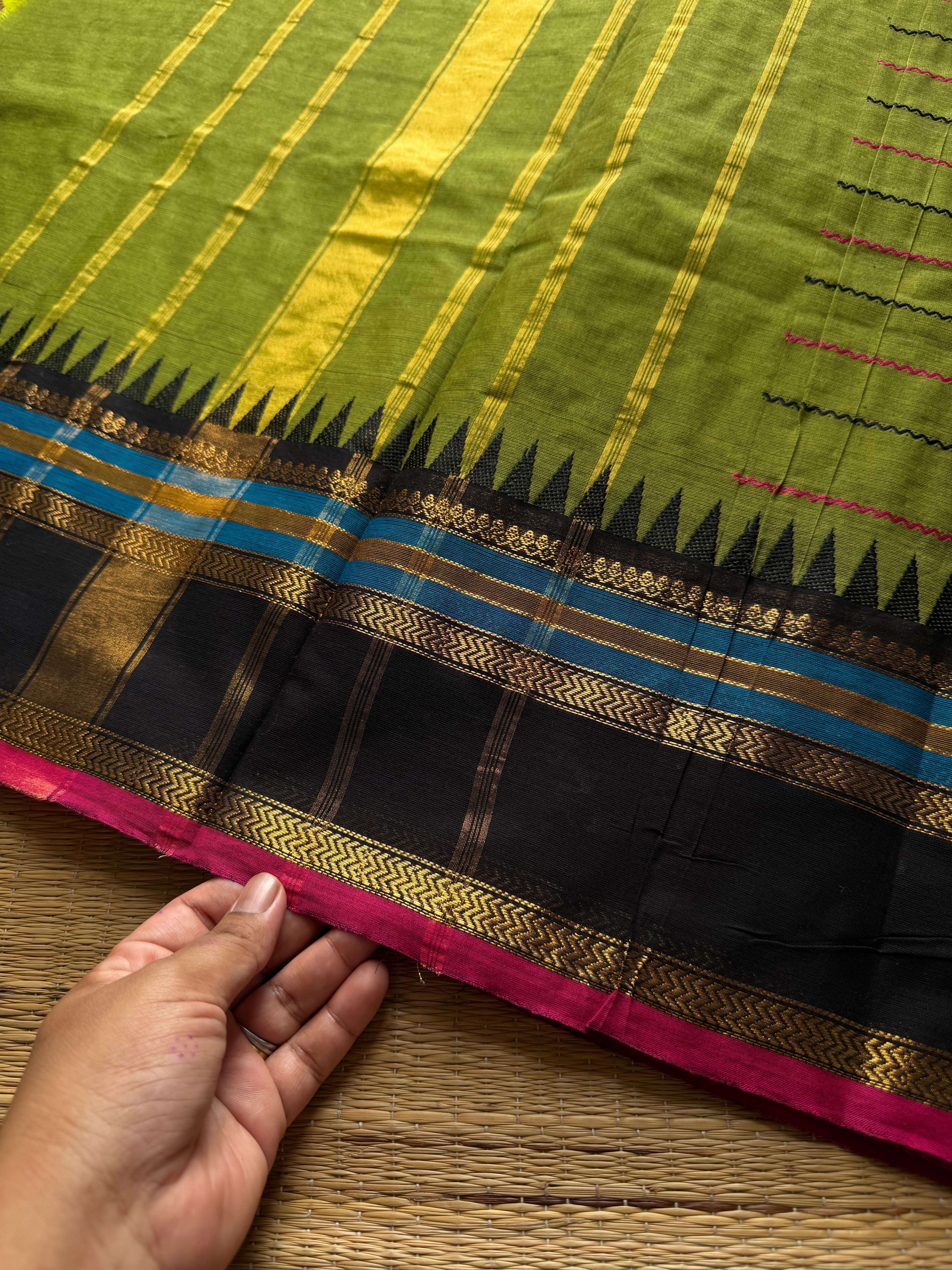 RF824 Velthari Pattern Kanchi Cotton Saree ~ Green