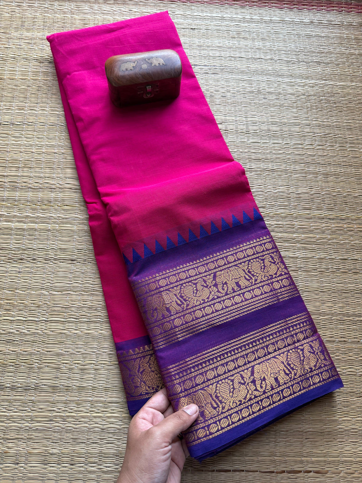 RF41 Pink Retta Patta Border Kanchi Cotton Saree