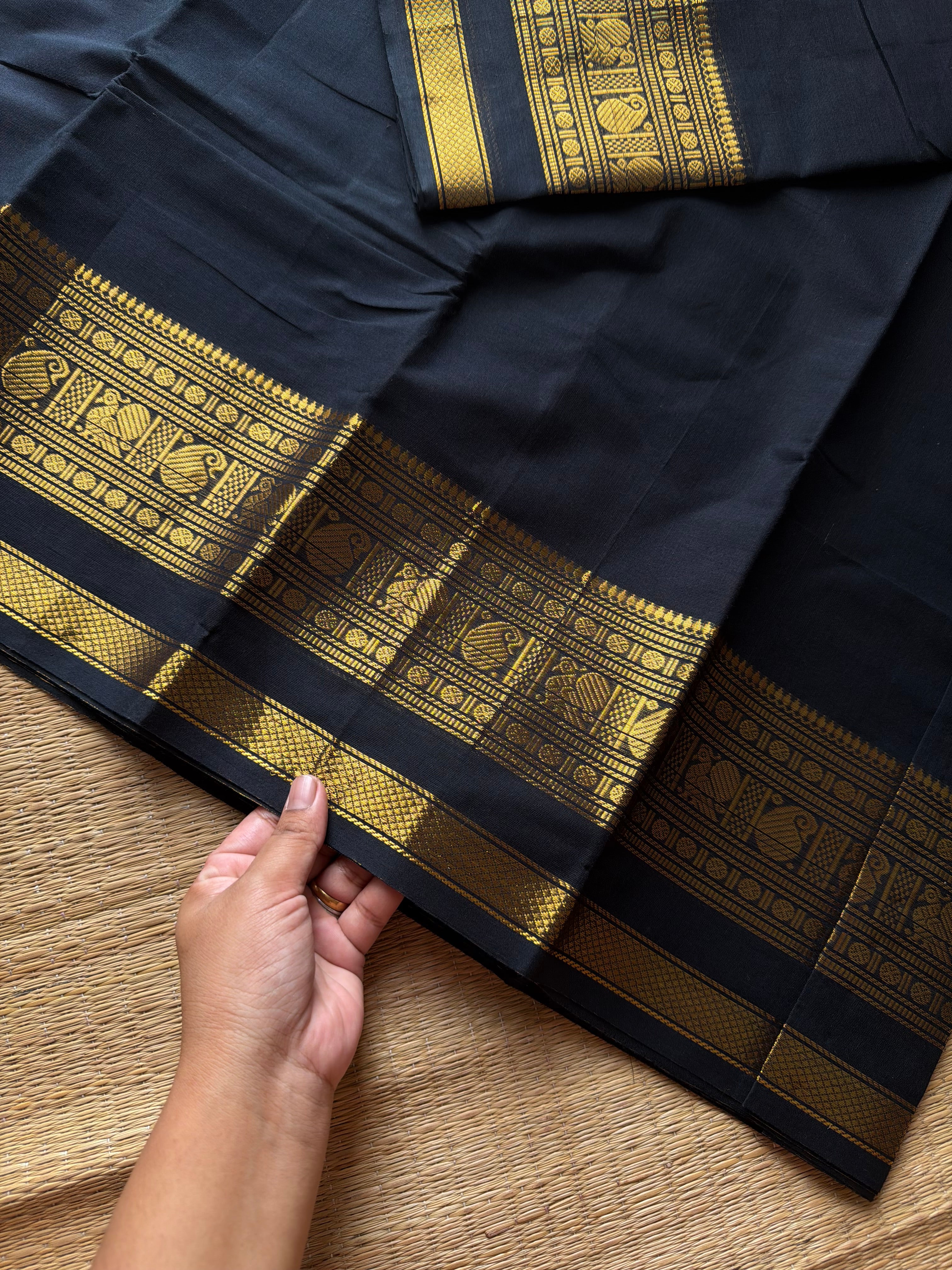RF1065 Monotone black Kanchi cotton saree