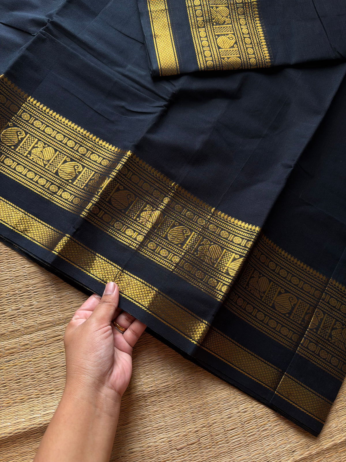 RF1065 Monotone black Kanchi cotton saree