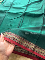 RF98 Bottle Green Shade Mercerised Narayanpet Cotton Saree With Small Contrast Border