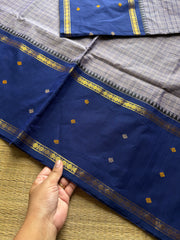 RF1240 Greyish ice blue ~ Vinatge Kattam Kanchi cotton saree