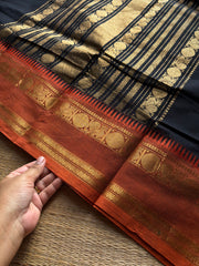 RF1392 Black ~ Premium Rich Pallu Kanchi cotton saree with Annam pattern gap border
