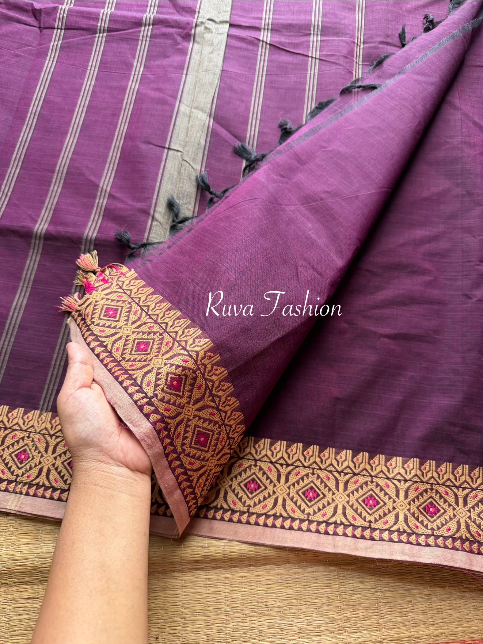 RF10 Purple Shade Soft Kanchi Cotton Saree with small thread border - RF10