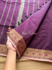 RF10 Purple Shade Soft Kanchi Cotton Saree with small thread border - RF10