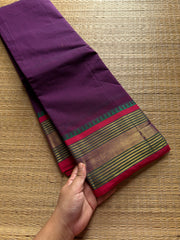 RF602 Dark purple shade Kanchi cotton saree with contrast border