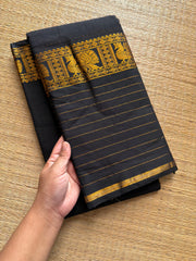 RF616 Monotone black Narayanpet cotton saree with long / big border