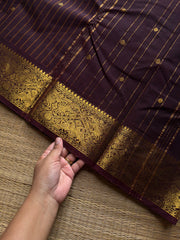 RF1337 Deep coffee brown ~ Premium Kanchi cotton saree with Vanasingaram border and handmade golden zari buttas