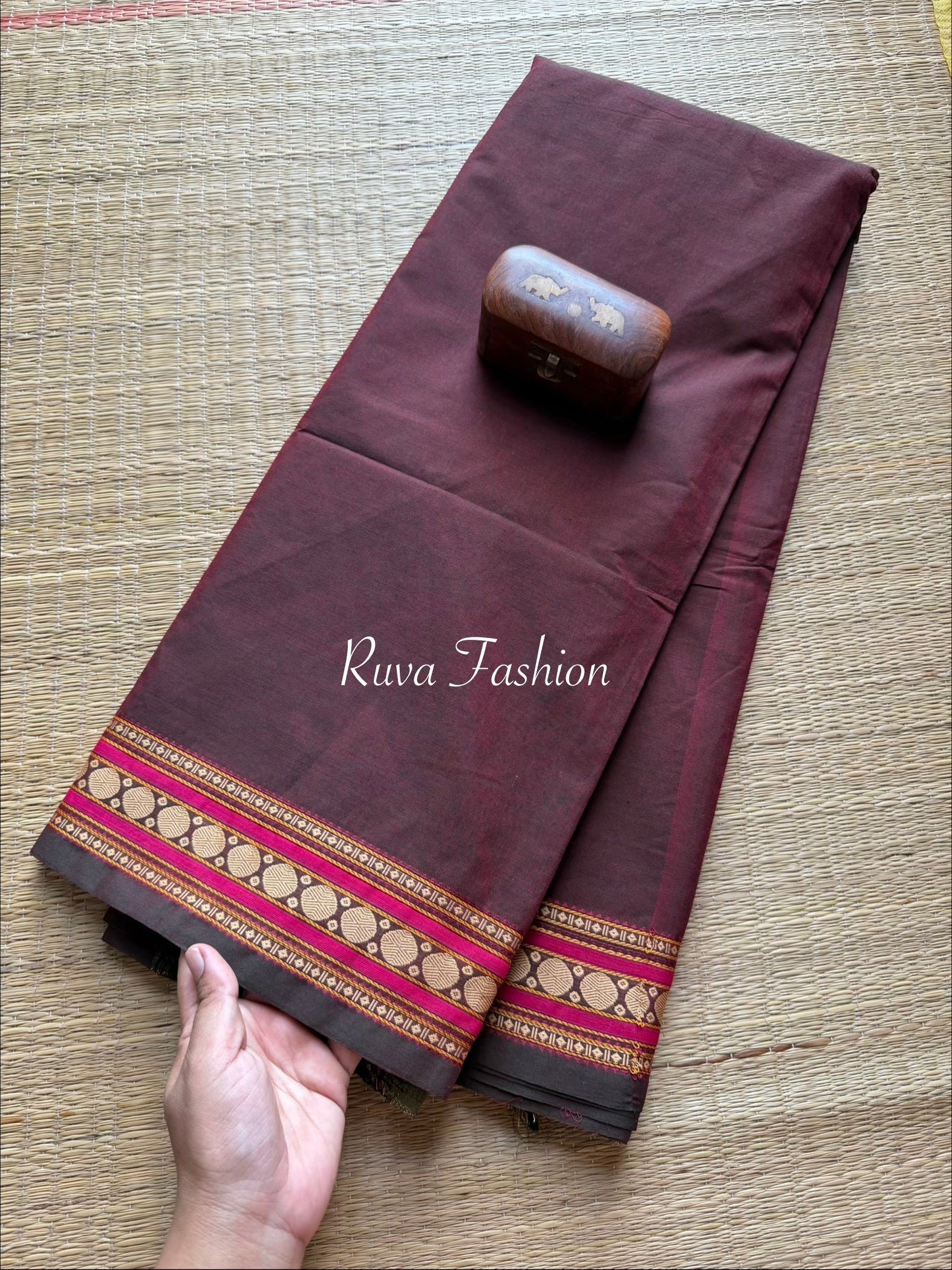 RF9 Maroon Shade Soft Kanchi Cotton Saree with small thread border - RF9