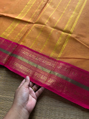 RF731 Mango shade Kanchi cotton saree with handmade golden Zari buttas