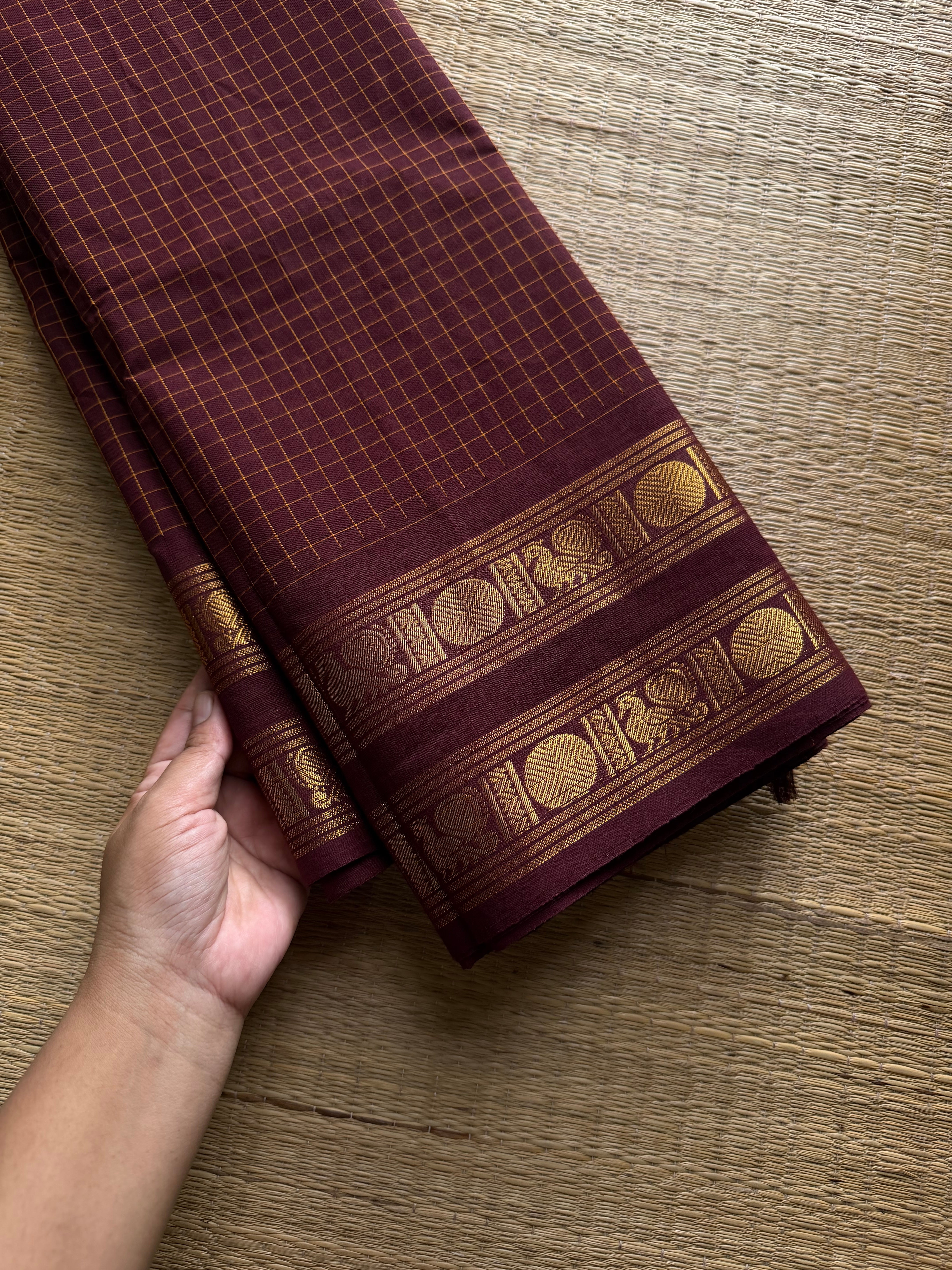 RF1261 Monotone Deep Maroon ~ Vintage Kattam Kanchi Cotton Saree