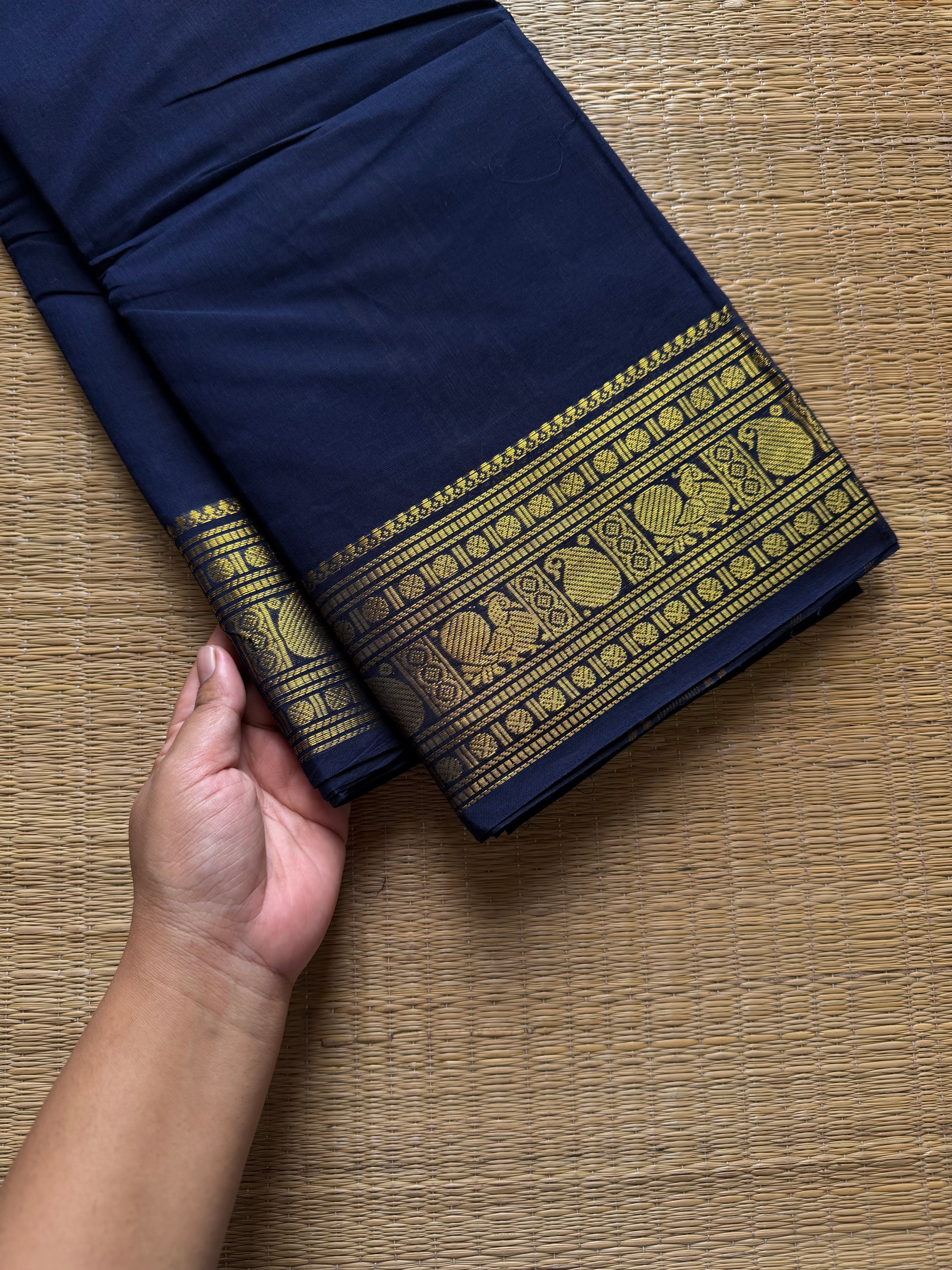 RF975 Navy blue shade Kanchi Cotton Saree with Annam and mango pattern
