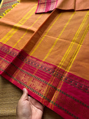 RF551 Mango Shade Kanchi Cotton Saree with contrast Annam pattern unique border