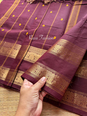 RF118 Maroon / Arakku Shade Monotone Retta Patta Border Kanchi Cotton Saree With Handmade Thread Buttas