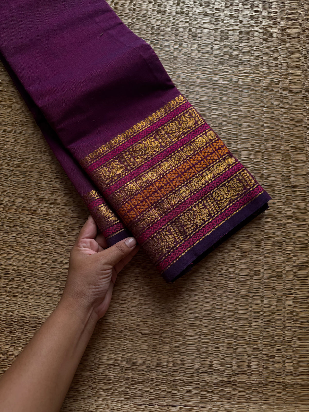 RF1066 Purple shade Varisaipet border Kanchi cotton saree