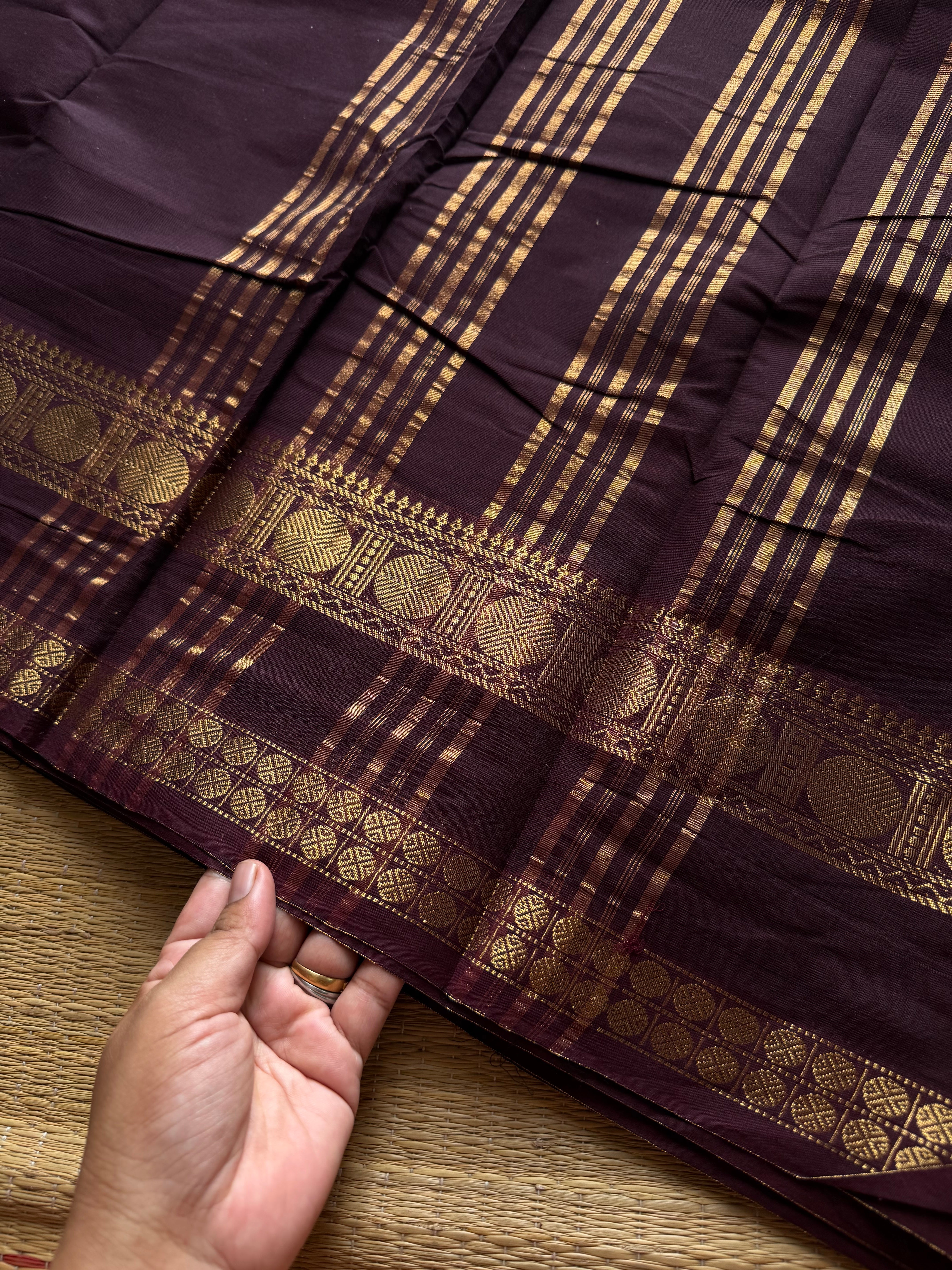 RF1067 Deep coffee brown ~ Kanchi Cotton Saree