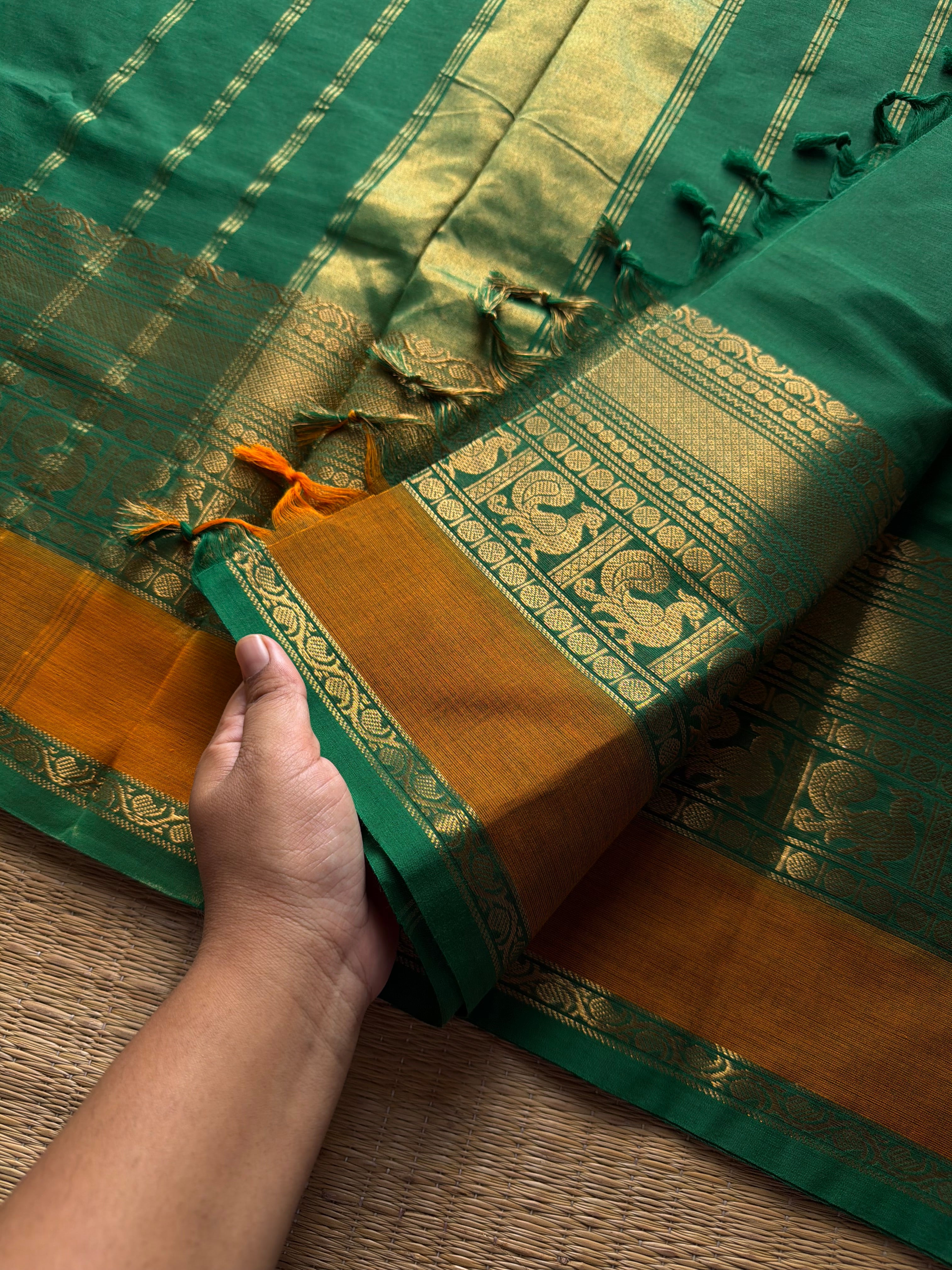 RF1421 Green shade Kanchi cotton saree
