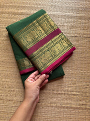RF603 Green shade Kanchi cotton saree with contrast Rettapet border