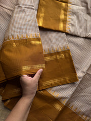 RF580 Premium Vintage Podi Kattam Kanchi Cotton saree ~ Beige Shade