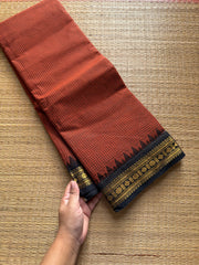 RF698 Rustic orange with black combination vintage Podikattam Kanchi cotton saree with small border
