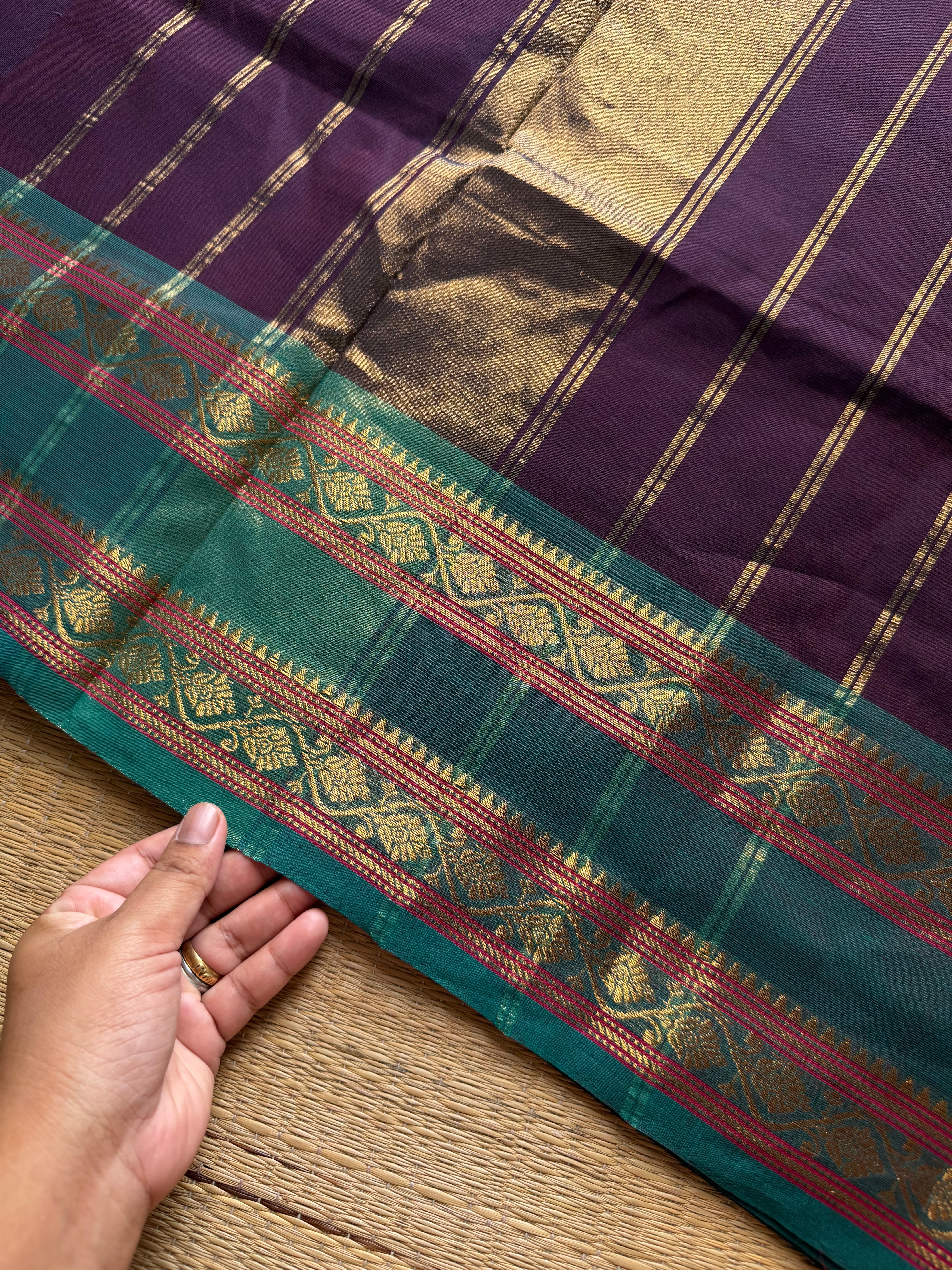 RF1060 Dual tone wine with teal green shade Kanchi cotton saree