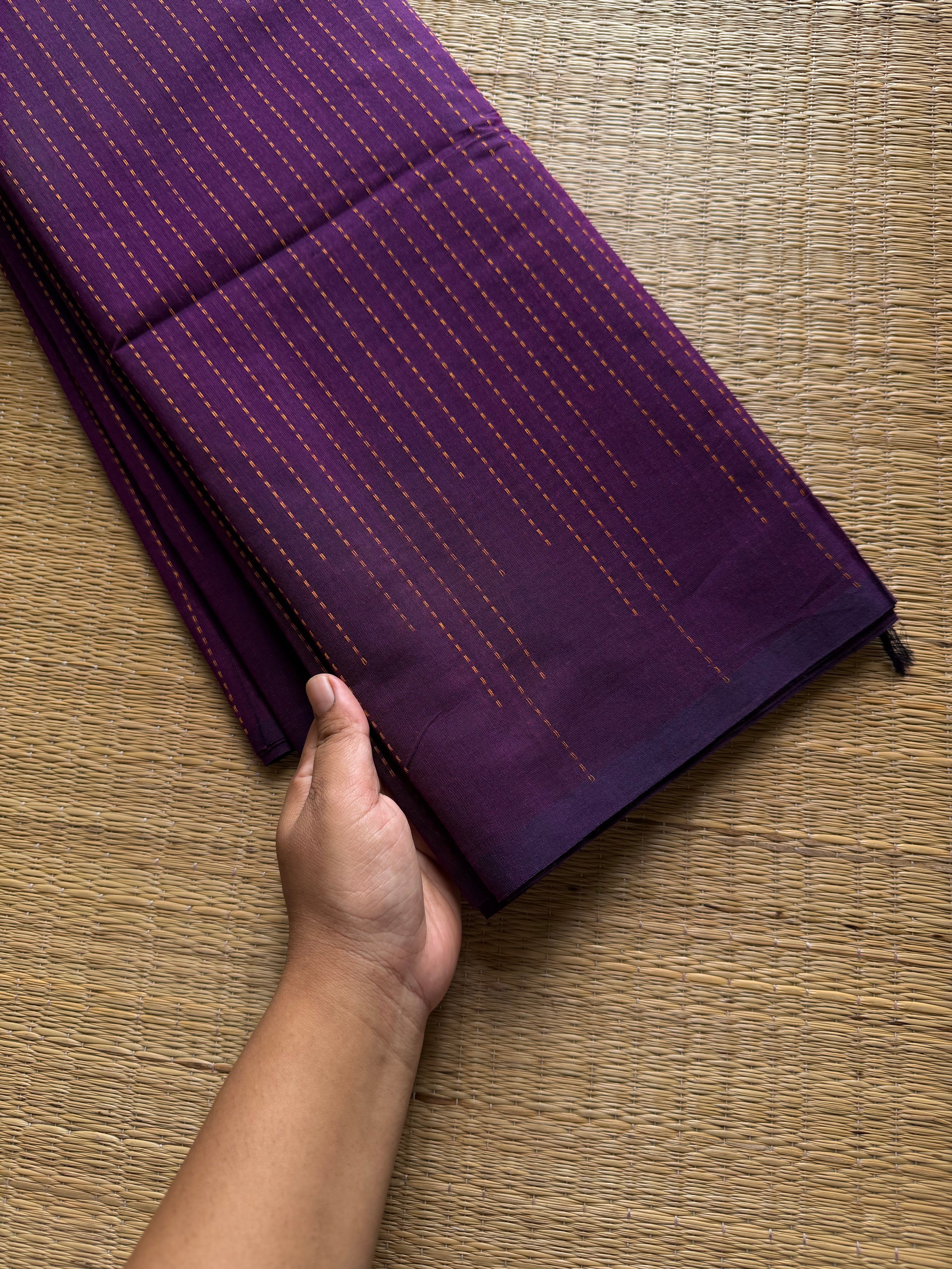 RF957 Purple ~ Soft Kanchi Cotton Saree with fully vertical thread lines Vairaoosi pattern
