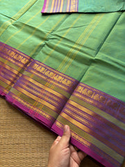 RF503 Dual tone Apple green shade Kanchi cotton saree with silk saree inspired lavender shade Varisaipet  border