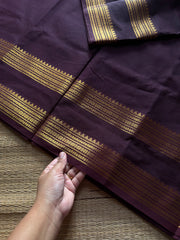 RF1292 Deep coffee brown ~ Silk saree inspired Kanchi cotton saree
