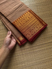 RF813 Beige shade Kanchi cotton saree with contrast mango pattern Zari border