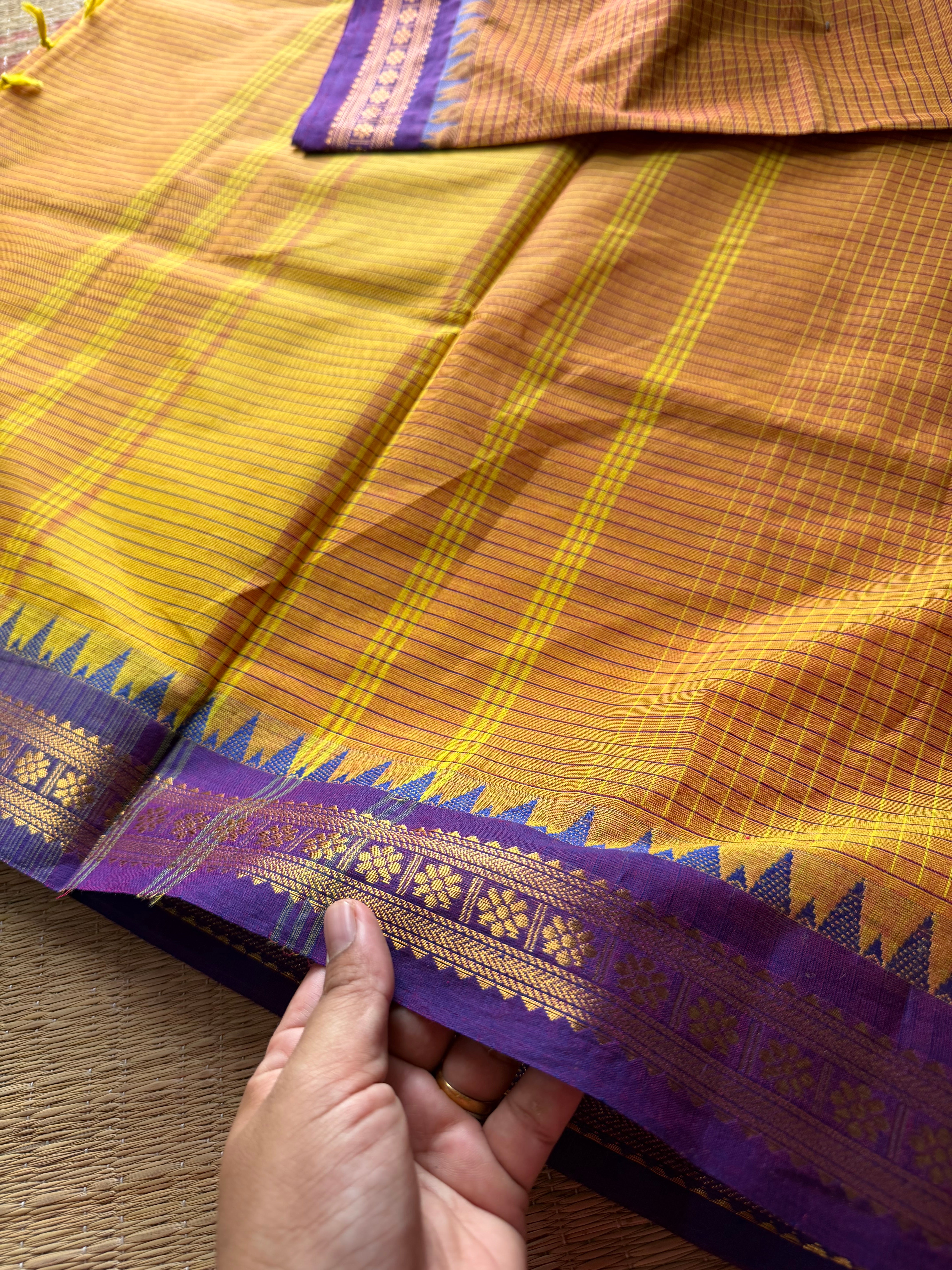 RF510 Premium small border vintage  Podikattam Kanchi cotton saree with dark mango & purple shade