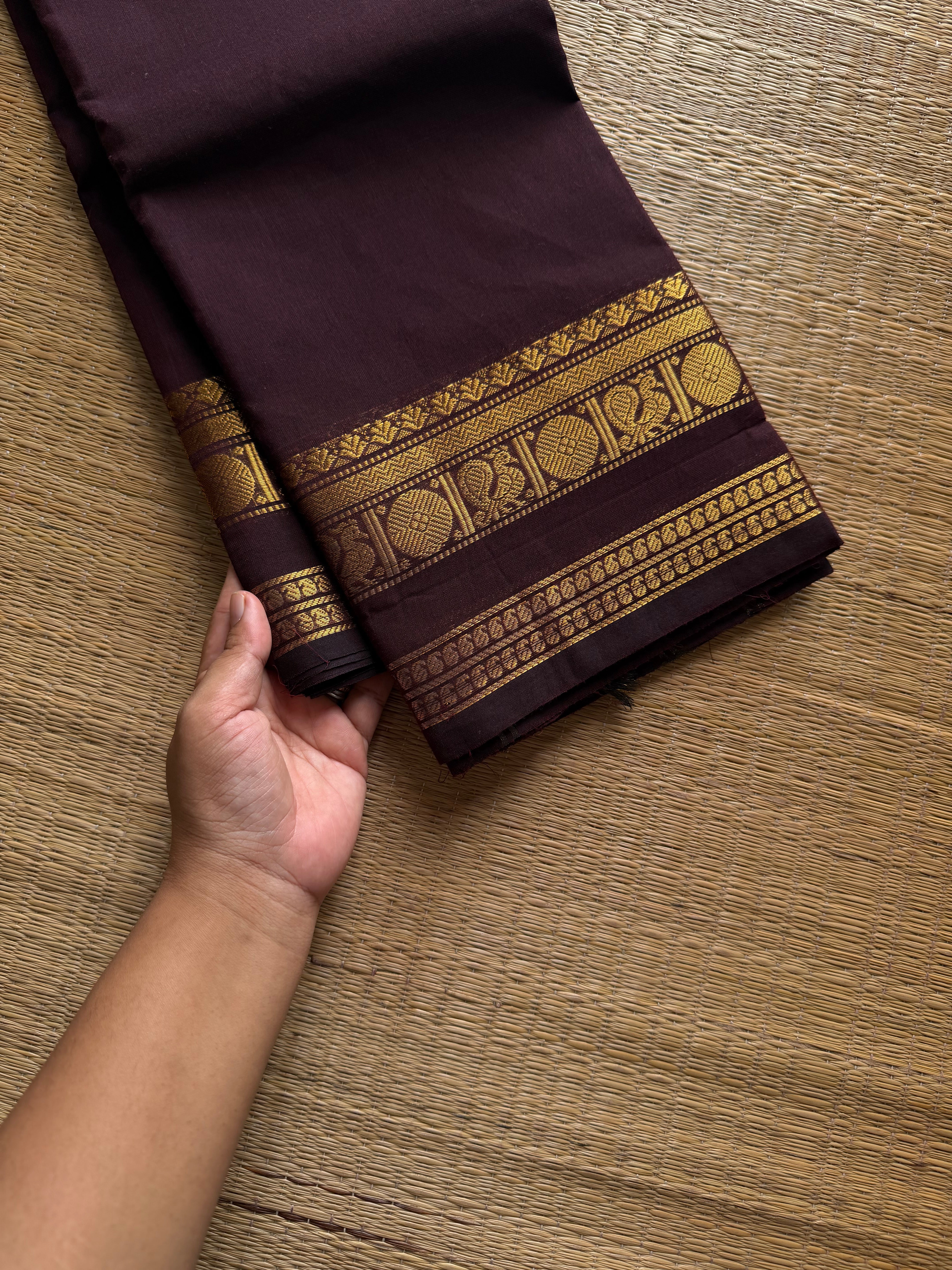 RF1152 Monotone coffee brown Kanchi cotton saree