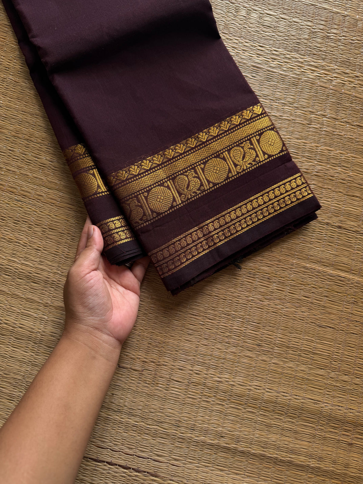 RF1152 Monotone coffee brown Kanchi cotton saree