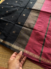 RF575 Dark onion pink Maheshwari semi silk cotton saree with l contrast black combination Pallu and blouse