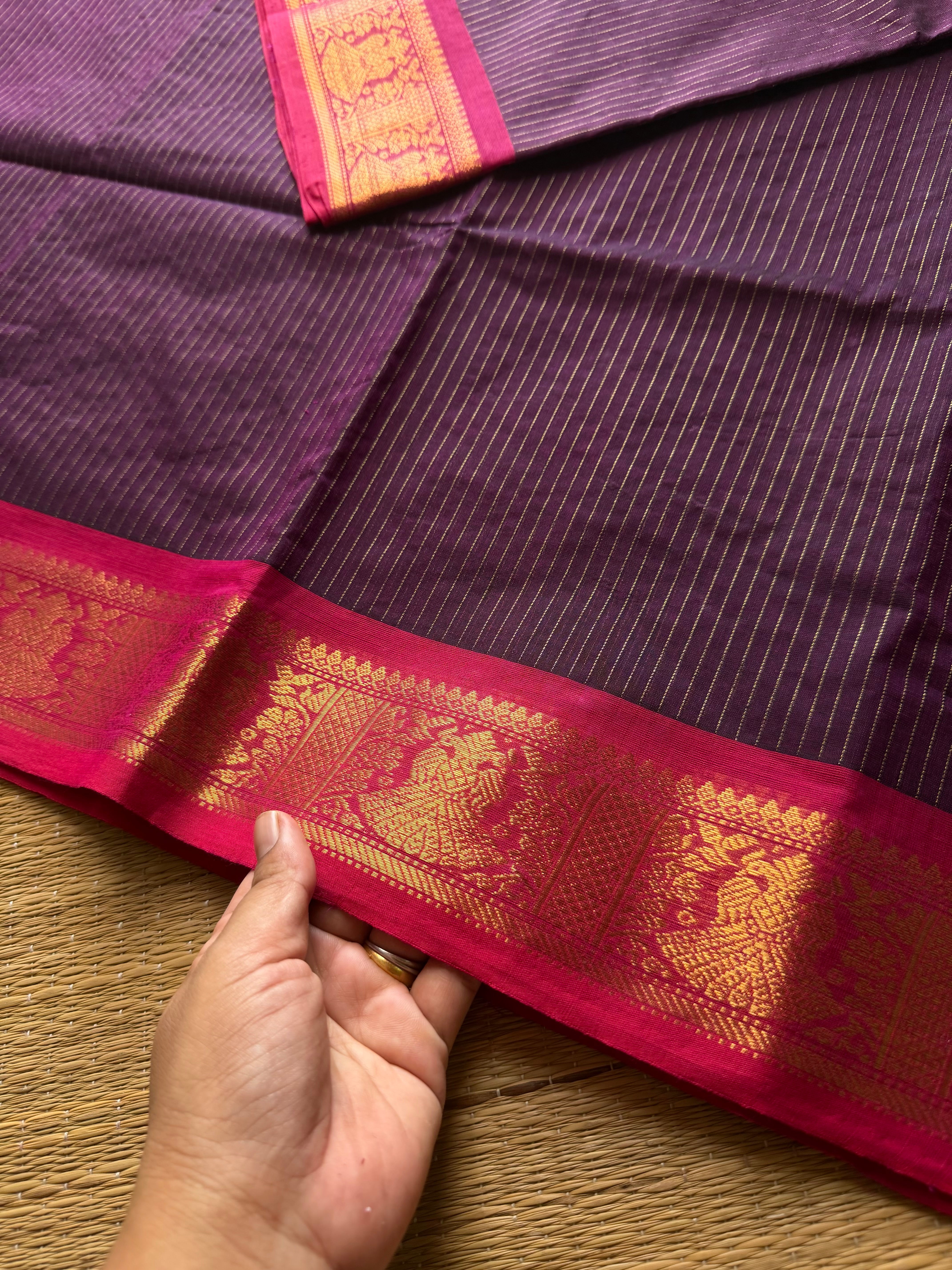 RF655 Purple shade Kanchi cotton saree ~ Vairaoosi pattern