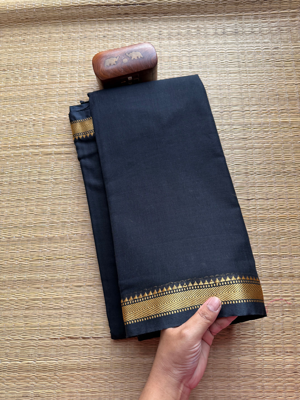 Black Narayanpet Mercerised Cotton Saree With Small Border