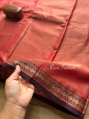 RF102 Dual Shade Onion Pink Mercerised Narayanpet Cotton Saree With Contrast Small Border