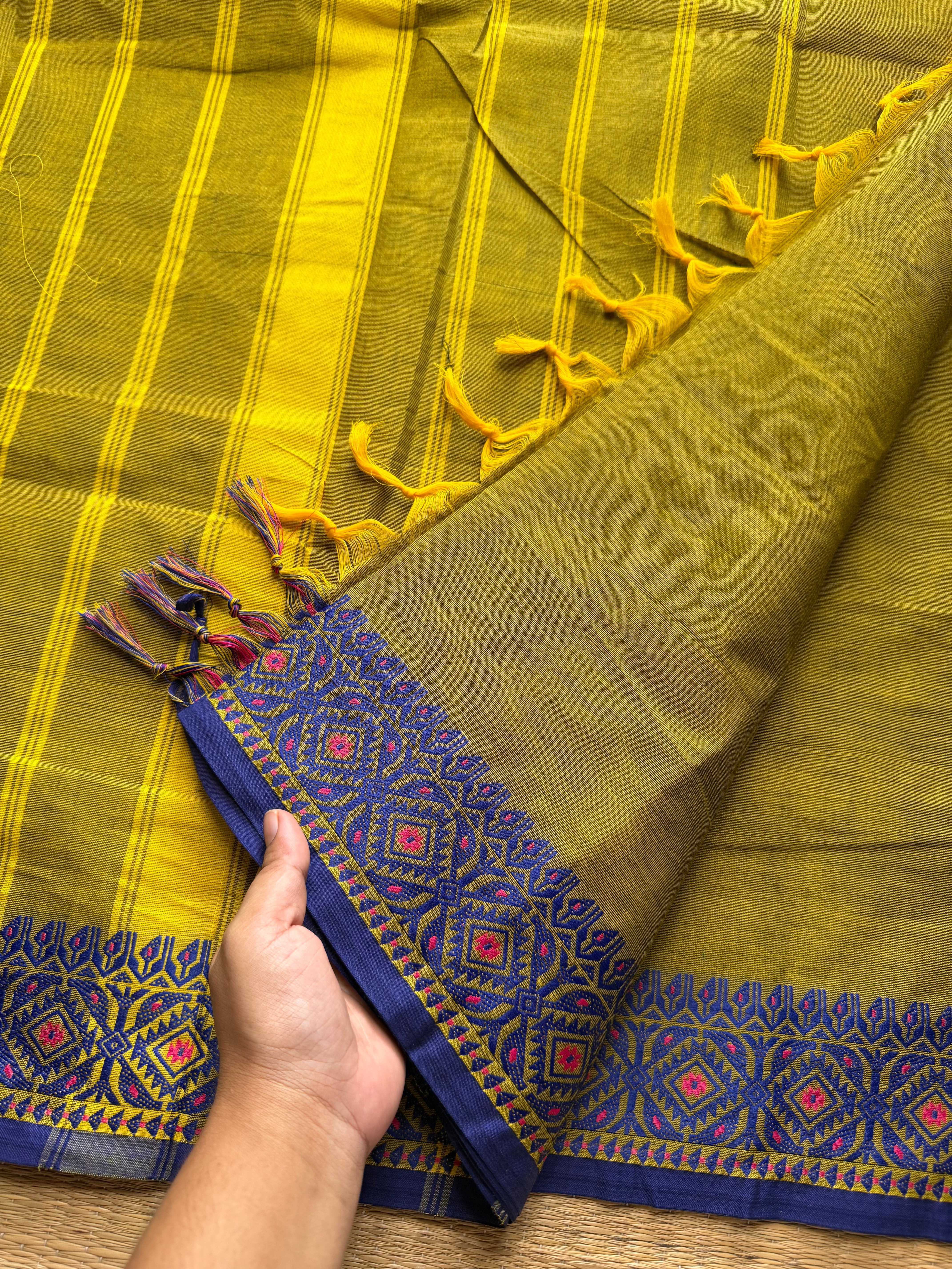 RF260 Green shade Kanchi cotton saree with small thread border