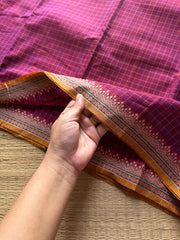 RF521 Magenta pink shade Mercerised Narayanpet cotton saree with contrast small border and checks / kattam pattern