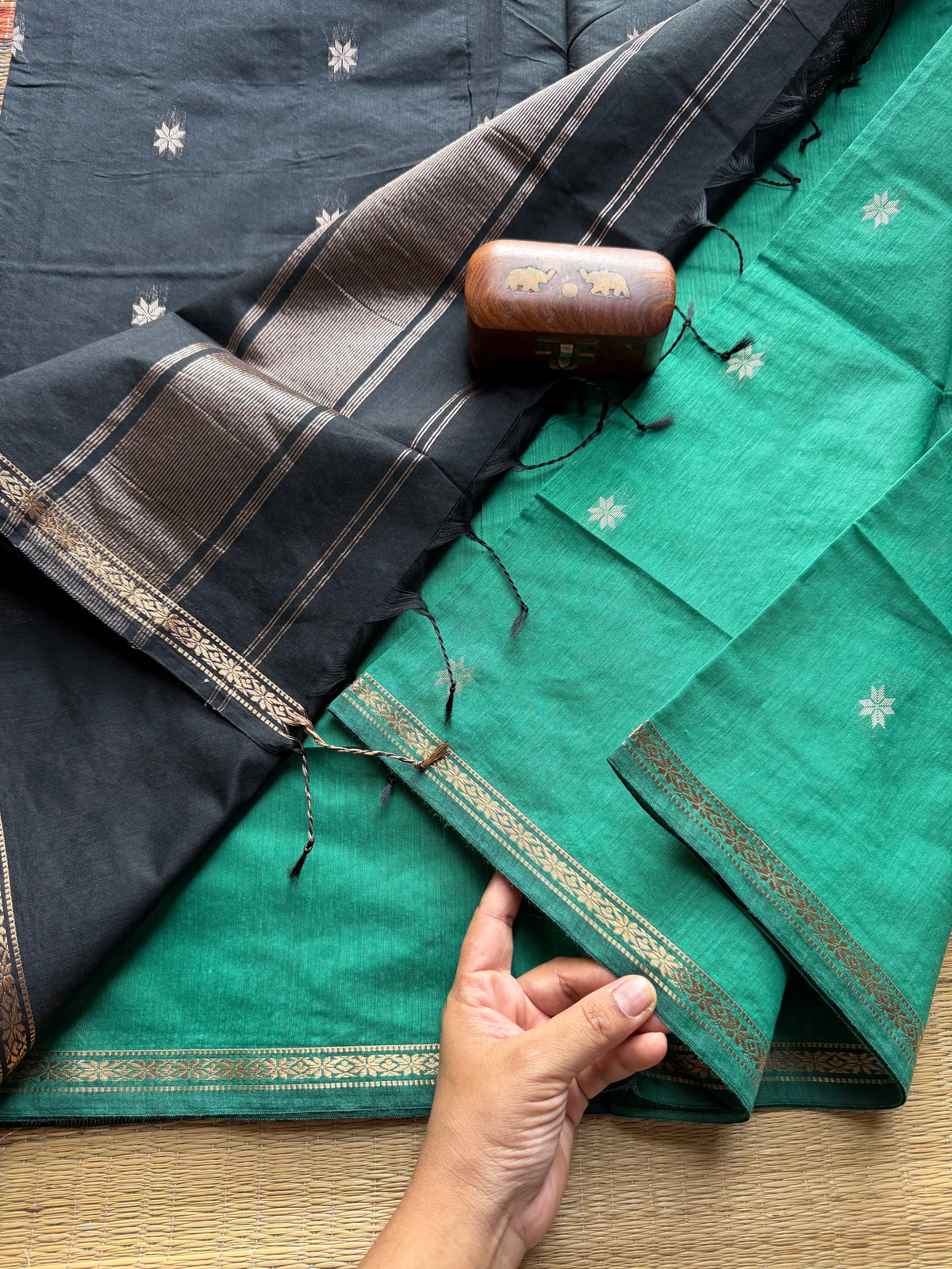 Turquoise Blue Shade Maheswari Semi Silk Cotton Saree